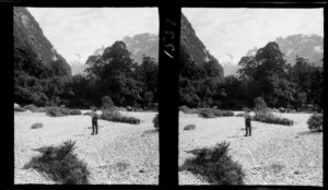 Unidentified man in McKinnon Pass, Fiordland National Park