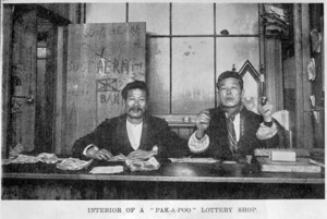 Chinese pak-a-poo lottery shop and vendors