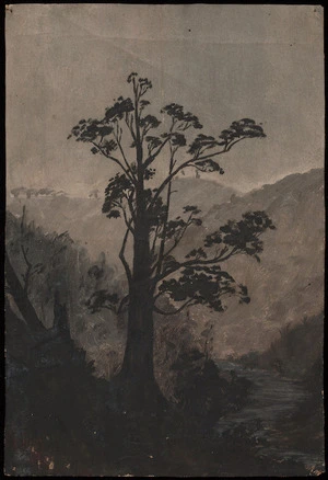 Lysaght, Sophie Augusta, d 1949? :Tree on Tongahoe River across river going up the hill to Mokoia from Hawera after crossing the old bridge.