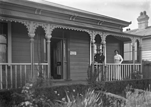 Albert Percy Godber and Laura Godber outside their house at 23 Bay Street, Petone