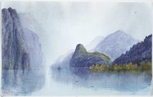 Hodgkins, William Mathew, 1833-1898 :[Acheron Passage Dusky Sound looking north. [1875?] W M H [18]82.