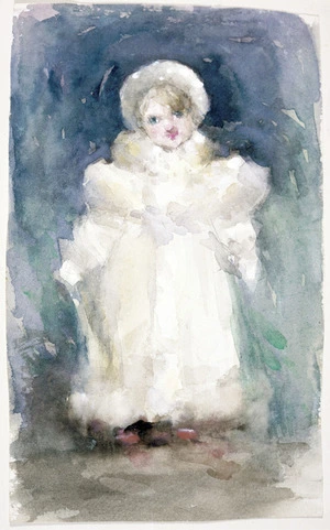 [Hodgkins, Frances Mary] 1869-1947 :[Small child in white cloak. ca 1890]