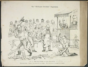 [Hutchison, William] 1820-1905 :The slaughter of the innocents. No. 51. Whitaker (loq.) 'Steady! boys, don't kill 'em outright. We'll want some of 'em again next session. The Wellington advertiser supplement, 26 August 1882