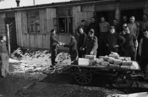 Mail arriving, unidentified prisoner of war camp, Germany