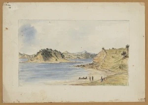 Williams, Samuel, 1822-1907 :Corner of Ti Beach, Bay of Islands (Horotutu Beach round point). [Waitangi, ca 1840]