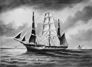 Photograph of a painting depicting the sailing ship City of Lahore