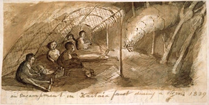 Taylor, Richard, 1805-1873 :An encampment in Kaitaia found during a storm, 1839.