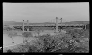 Suspension bridge, over river, Lake Tekapo