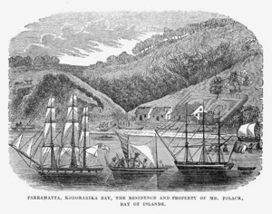 Polack, Joel Samuel, 1807-1882 :Parramatta, Kororarika Bay, the residence and property of Mr Polack, Bay of Islands. [1840]