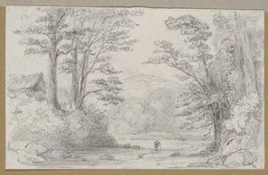 Swainson, William, 1789-1855 :Junction of the river Mungaroa ; at the Hutt just below the bridge / W. S. - Nov. 1848.