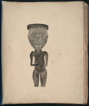 Carbery, Andrew Thomas H., 1836-1870 :[Maori carved figure. Between 1863 and 1865]
