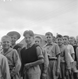 A queue of boys at a Polish refugee camp in Pahiatua