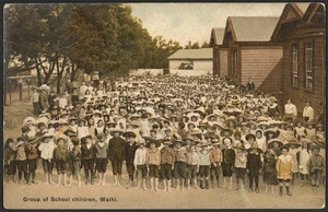 Postcard. Group of school children, Waihi. New Zealand post card (carte postale). Photochrom no. 25 [ca 1916]