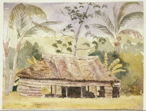 [Lister Family] :? N. Z. [Pacific Island hut with coconut palms, Samoa? 1889 or 1890]