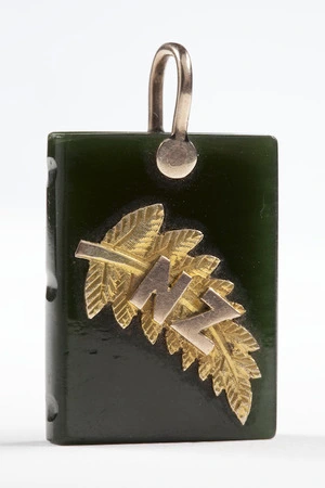 Artist unknown :[Gold and greenstone fern pendant, understood to have belonged to Major Cyprian Bridge. 1800s]