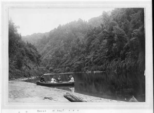 Group of people on board the boat Ruapehu on the Whanganui River - Photograph taken by Tesla Studios