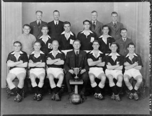 Diamond Football Club, senior B soccer team of 1953, with cup