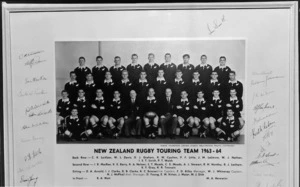 All Blacks, New Zealand representative rugby union touring team 1963 - 1964 with autographs
