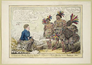 Cruikshank, Robert Isaac 1789-1856 :A favourite poodle hatching poultry!! - or A present of feather breeches from the Sandwich Isles. R C fecit. London, 1824