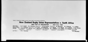 Player list of All Blacks, New Zealand representative rugby union team, vs South Africa, 1965, at Wellington