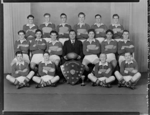 Johnsonville Rugby Football Club, 5th grade rugby union team, with shield, 1953