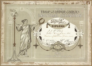 Hay, J D, fl 1912 :Otago Trades & Labour Council's Industrial Exhibition. First class diploma awarded to [J J G Steel, 432A Moray Place, Dn] for [exhibit of bamboo & wicker work]. Novr Decr 1912, Dunedin New Zealand. J D Hay del. [Printed by] F. & M. D.