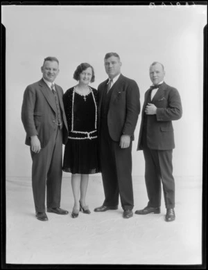 Boxer Thomas Heeney with his wife Marion,[ referee Alan Maxwell?] and unidentified man