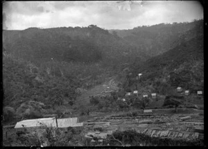 Part 1 of a 2-part panorama overlooking the timber settlement at Piha