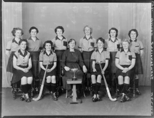 Johnsonville 1954 Ladies' hockey team with trophy