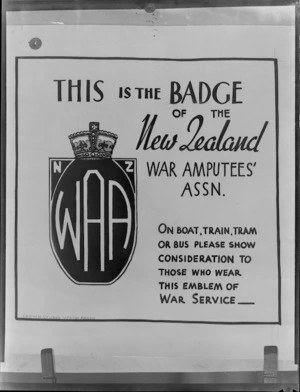New Zealand War Amputee's Association poster advertising the WAA badge