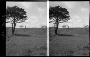 Farmland and paddocks surrounding the Centenary Memorial Church and an adjacent house, Kawhia