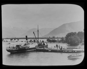 Passenger boat berthed next to dock, [Queenstown-Lakes District]