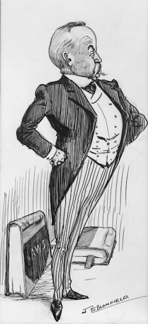 Blomfield, John Collis, 1873-1942 :[Caricature of unidentified man connected with the law. 1900-1920?]