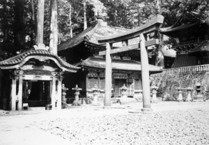 Buildings and structures on the path to the entrance to the main courtyard, Tosho-gu Shrine, Nikko, Japan