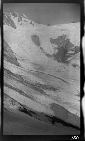 View of an unidentified glacier and mountain, Westland National Park, West Coast Region