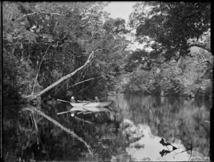 [Edgar and Owen Williams] in a rowing boat, Owaka River, Catlins District
