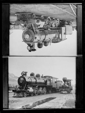 Locomotive steam engines, at a unidentified railway yard, location unknown