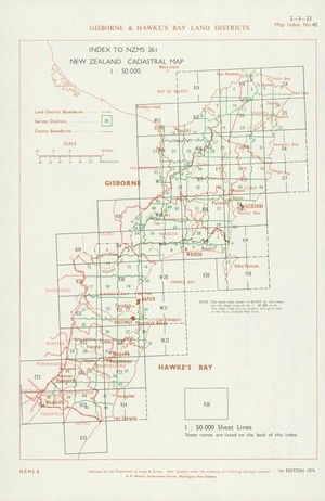 Index to NZMS 261 New Zealand cadastral map 1:50 000. Gisborne & Hawke's Bay Land Districts [electronic resource].