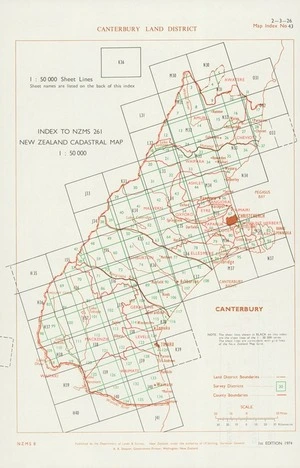 Index to NZMS 261 New Zealand cadastral map 1:50 000. Canterbury Land District [electronic resource].