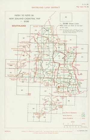 Index to NZMS 261 New Zealand cadastral map 1:50 000. Southland Land District [electronic resource].