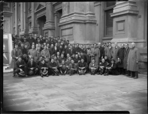 Unemployed group at Town Hall, Wellington