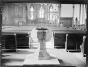 St Peter's Church, Wellington, interior with font