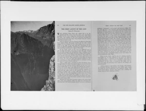 Copy photograph of the article 'The First Ascent of The Lion - Mitre Peak' by Edgar Williams on a trip early January 1954, for The New Zealand Alpine Journal of unknown date