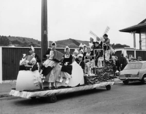 James Smith's Christmas Parade: A Dutch float outside the Basin Reserve, Wellington