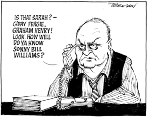 "Is that Sarah? - G'day Fergie, Graham Henry! Look, how well do ya know Sonny Boy Williams?" 26 May 2010