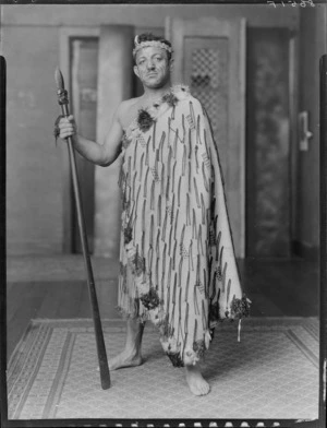 Man in Maori clothing, possibly wrestler Mr Kara Pasha