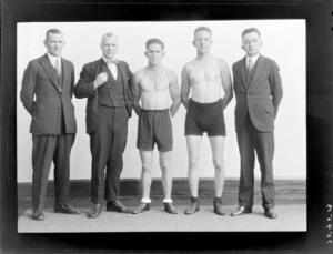 Boxers, Messers Tommey Doble and Jack Jones, with 3 unidentified men
