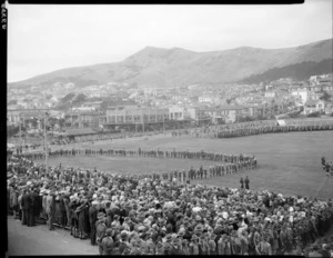 Scouts and Guides welcome Lord and Lady Baden Powell, Basin Reserve,Wellington