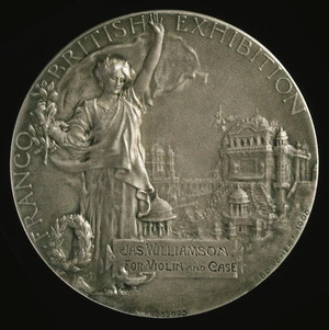 P Vaughton & Sons (Birmingham) :[Silver medal for violin & case, awarded at Franco-British Exhibition, London, 1908. Reverse].