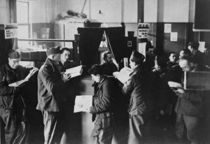 Prisoners of war in the library at Stalag 4B, Muhlberg, Germany